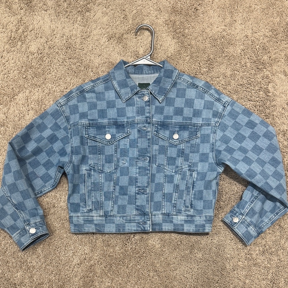 Wild Fable Blue Checkered Jean Jacket